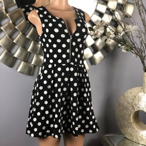 H&M Black & White Polka Dot Mini Dress Zip Up XS